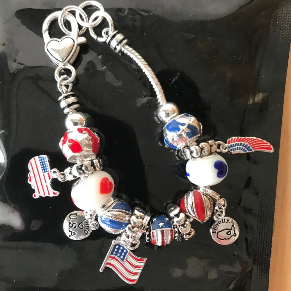 Patriotic Charm Bracelet American Flag Angel Wing
